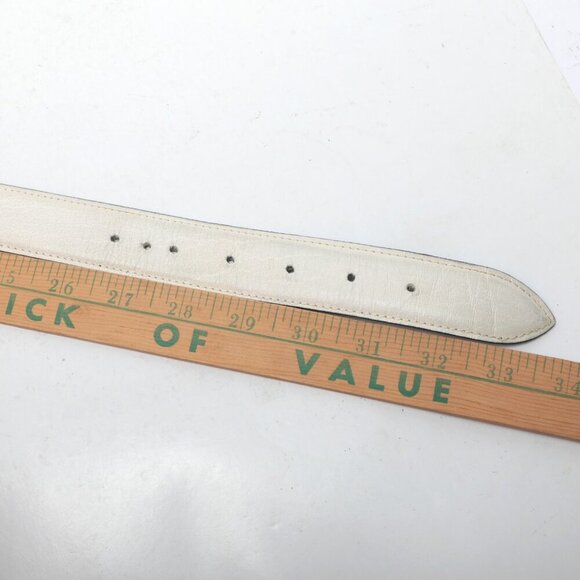 Vintage TILLA Leather Belt White Gold Studded Claw Pin Buckle Italy 80s Retro - Picture 7 of 11